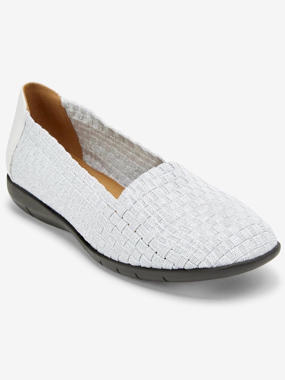 Comfortview Women’s 8.5M White Metallic Woven Stretch Slip-On Comfort Flats - Picture 5 of 9
